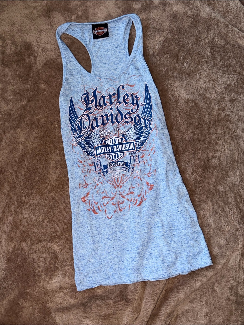 Harley-Davidson Women's Heather Gray Tank with Navy and Rust Graphic